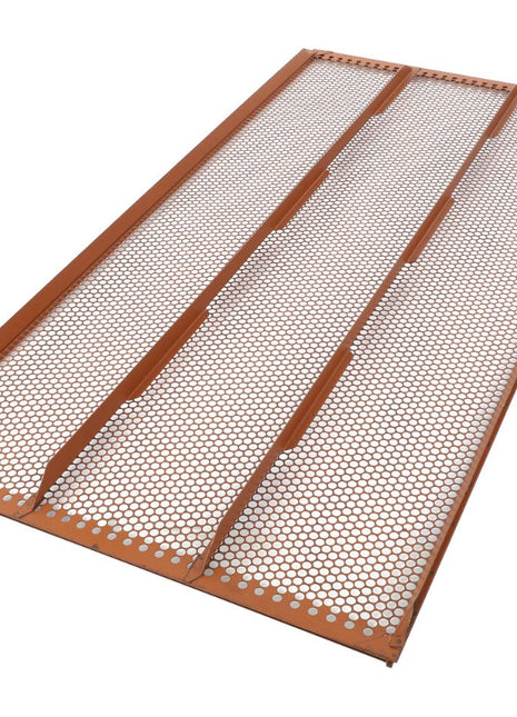 The AGCO Sieve - La320961950 is a brown perforated metal sheet featuring three raised sections running longitudinally through the middle. Detailed product description is not currently available.