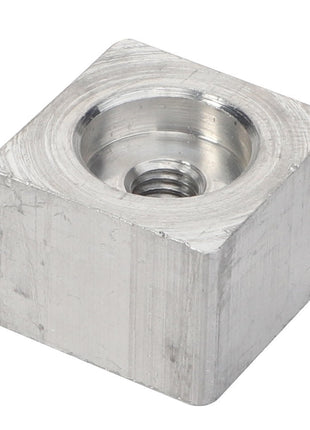 Currently, there is no product description available for AGCO's Lock - Acp0331350, a metallic square-shaped nut with a threaded hole at the center.
