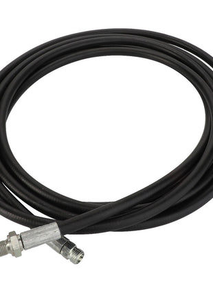 A coiled AGCO black hydraulic hose with metal connectors on both ends, cataloged as HYDR. HOSE - D45130054, for which no current product description information is available.