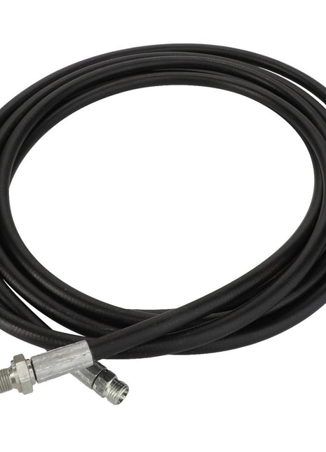 A coiled AGCO black hydraulic hose with metal connectors on both ends, cataloged as HYDR. HOSE - D45130054, for which no current product description information is available.