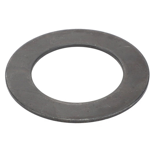 The AGCO | THRUST WASHER - V30403900 is a flat, circular metal washer with a large central hole, designed for various mechanical assemblies.