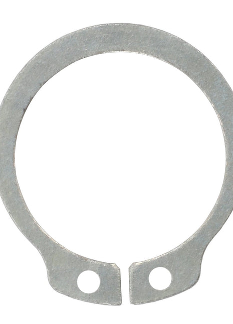 No current product description available for this image of the AGCO External Retaining Ring - 3006699X1, a metal circular retaining ring with two small holes at the ends.