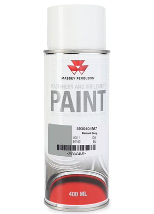 A can of AGCO's MF Diamond Grey Aerosol Paint, 400 ml (Product Code: 3930404M7), ideal for touching up metal surfaces with detailed product information on the label.