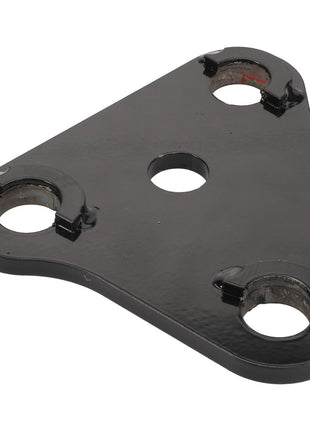 The AGCO | LEFT HAND LINK - AL142886 is a triangular black metal plate featuring three large holes near the corners and one central hole.