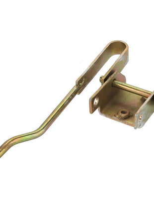 The AGCO | Lever - Acp0209680 by AGCO features a metallic bracket and rod assembly with a curved rod and threaded end, attached to a rectangular base with mounting holes for potential screw or bolt fittings.