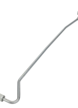 The AGCO | Tube - Acw085938B is a metallic fuel line with bent sections at both ends, featuring threaded connectors for easy attachment.