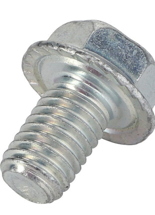 A close-up image of the AGCO LOCK SCREW - 0901-80-63-00, a metallic hex flange bolt with a partially threaded shank and a built-in washer. The bolt has a slight sheen, but no current product description information is available.