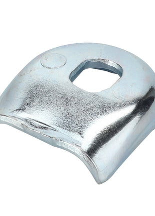 A shiny, curved metallic bracket with a hexagonal hole in the center, known as AGCO | Strap - La300132057 from the brand AGCO.