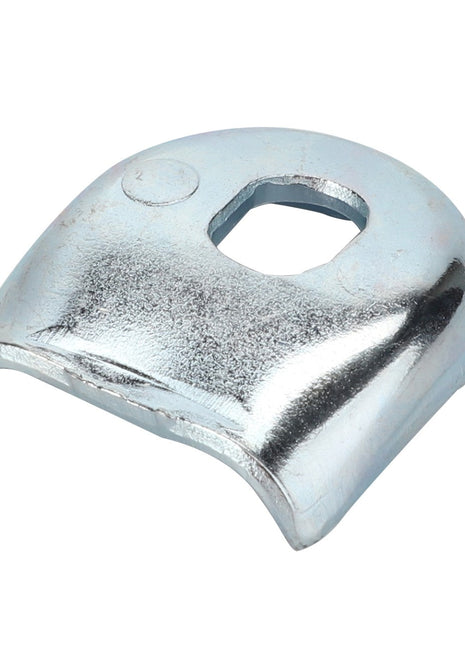 A shiny, curved metallic bracket with a hexagonal hole in the center, known as AGCO | Strap - La300132057 from the brand AGCO.