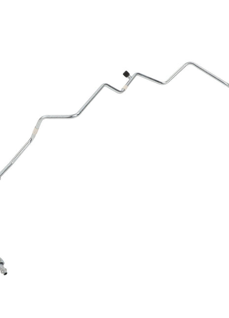 AGCO | Tube - Acw015163A: A metal automotive brake line by AGCO, featuring a rubber section and multiple bends, complete with connectors at both ends. No current product description available.