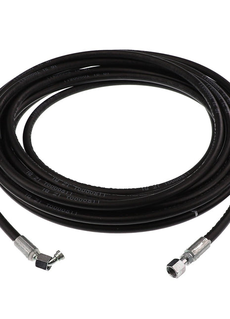 There is no current product description information available for the AGCO Hydraulic Hose - Acx2565600, featuring metal fittings on both ends and shown against a white background.