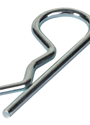 A close-up image of a silver AGCO Hair Pin Clip - Acp0014600, also known as a hitch pin clip, used for firmly securing the position of components.