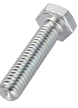 Close-up of the AGCO | HEX CAP SCREW - LA10902621, a metallic hex bolt with threads along its shaft, typically used in construction and mechanical applications.