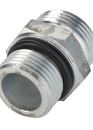 A metal threaded pipe connector with an attached rubber gasket, though no current product information is available for AGCO | Connector Fitting - Acw1631410 by AGCO.