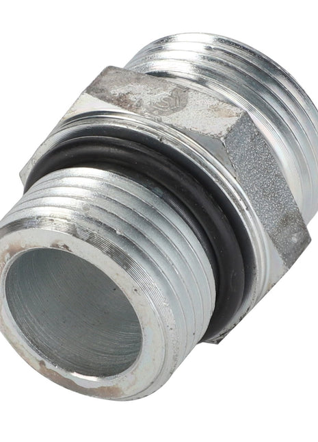 A metal threaded pipe connector with an attached rubber gasket, though no current product information is available for AGCO | Connector Fitting - Acw1631410 by AGCO.