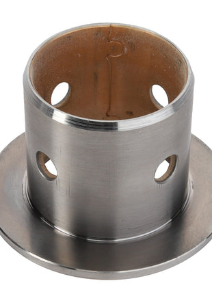 Introducing the AGCO Bush - La300134620: A cylindrical metal flange designed with four evenly spaced holes, ideal for a variety of mechanical applications. Produced by the renowned brand AGCO.