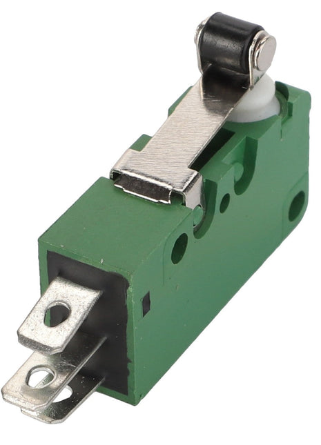 Close-up image of the AGCO | SWITCH - CG1194106090, a green micro switch featuring metal terminals and a lever actuator. No current product description information is available.