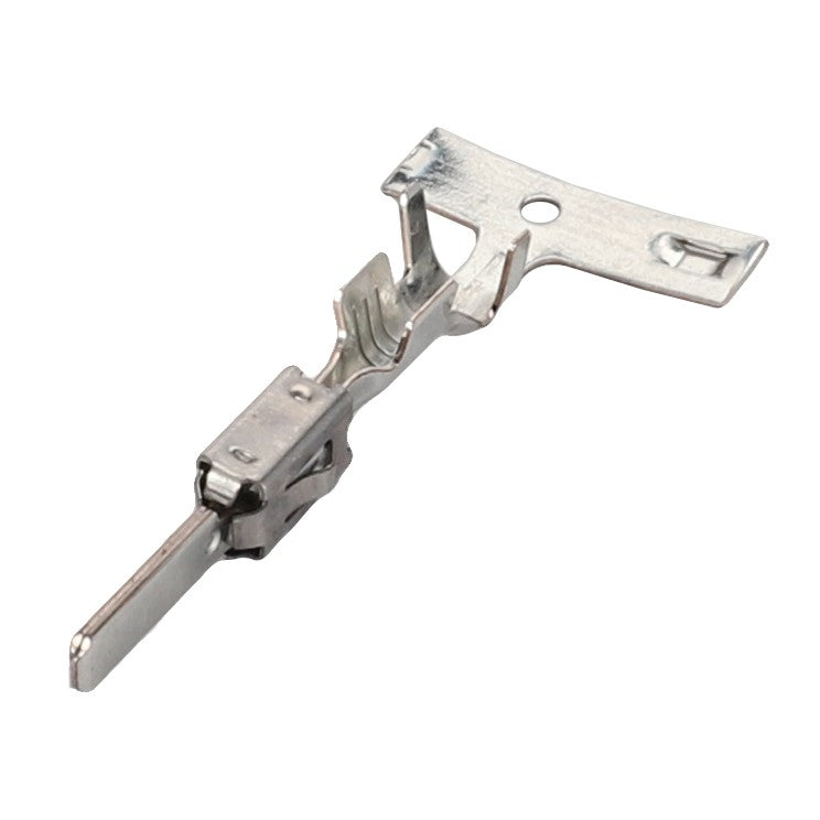 A close-up of the AGCO Electrical Connector Pin Terminal - F214202710140, featuring a flat base and a protruding tab.