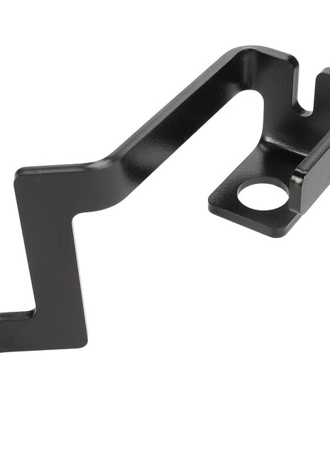 The AGCO | Bracket - Acw1408020 by AGCO is a black, metal bracket featuring a flat base, two mounting holes at the ends, and a raised section with an additional mounting slot. No current product description information available.