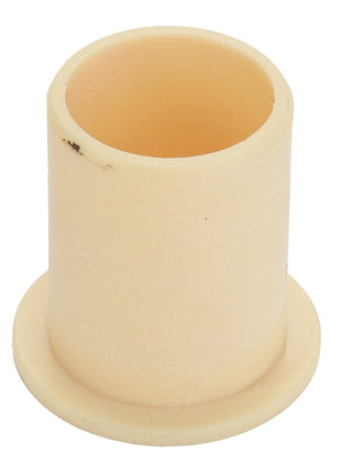 The AGCO Bush - Acp0145880 is a cylindrical beige plastic sleeve featuring a flanged base and an open top. No further product description is available at this time.