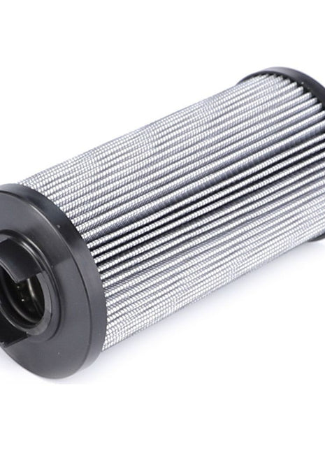 A cylindrical metal filter with a pleated surface and black plastic end caps, showing an opening on one end. This is the AGCO Hydraulic Filter Cartridge - VA420689, specifically designed for Massey Ferguson models and other hydraulic components.