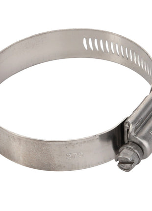 The AGCO | CLAMP - AG125817 by AGCO features a metal hose clamp with an adjustable screw mechanism and a perforated strap. No current product description information is available.