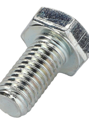 Close-up of a AGCO | HEXAGONAL HEAD BOLT - 0901-21-06-00 with a threaded shaft, positioned at a slight angle against a white background.
