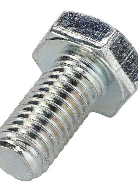 Close-up of a AGCO | HEXAGONAL HEAD BOLT - 0901-21-06-00 with a threaded shaft, positioned at a slight angle against a white background.