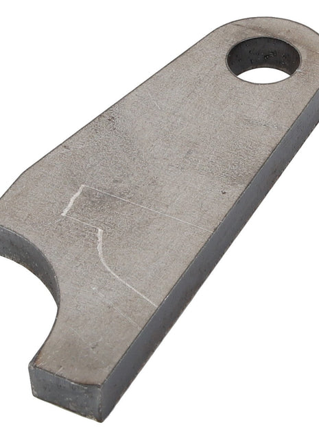 No product description available for the AGCO Cable Lug - Acp0233200, which features a slotted end and a circular hole in the opposite end.