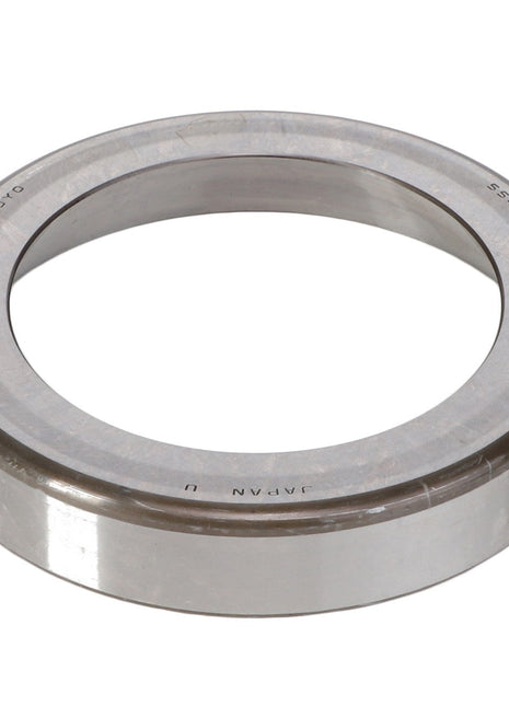 A metallic cylindrical AGCO Tapered Roller Bearing Cup - 808345 with inscriptions on its surface. No current product description available for this brand's product.