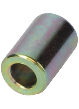 A close-up of the AGCO Spacer Sleeve - Fel153283, a cylindrical metal spacer with a hollow center, displaying a metallic finish. No current product description available.