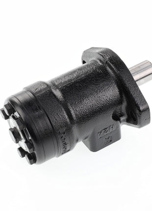 The AGCO hydraulic motor, model Acp0625190, features a cylindrical black body secured by multiple bolts on one end and a robust metal shaft extending from the other end.