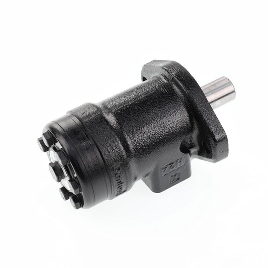 The AGCO hydraulic motor, model Acp0625190, features a cylindrical black body secured by multiple bolts on one end and a robust metal shaft extending from the other end.