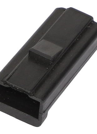 The AGCO | BODY CONNECTOR - AG515203 is a black plastic rectangular connector housing with an open end and a raised center ridge.