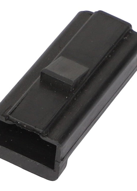 The AGCO | BODY CONNECTOR - AG515203 is a black plastic rectangular connector housing with an open end and a raised center ridge.