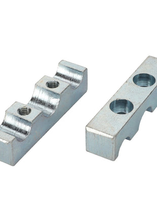 Two AGCO clamps (model Acp0670640) with threaded holes and grooved edges, positioned side by side on a white background. No current product description available.