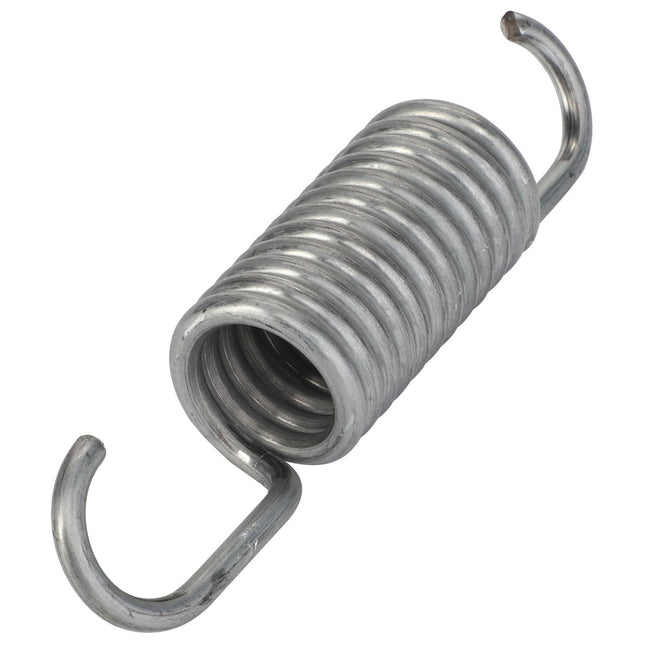 A close-up image of the AGCO Spring - Acw0400300, a metal compression spring with hooked ends designed for various mechanical applications, including use in Massey Ferguson models.