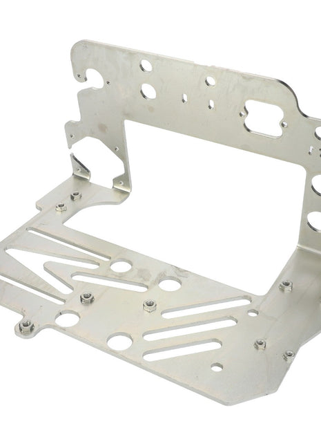 A metal bracket with multiple holes and slotted cutouts, designed for mounting or supporting components on Massey Ferguson models, known as the AGCO | Support - 4304814M1 by AGCO.