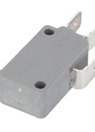 AGCO | MICRO SWITCH - D45080034 by AGCO is a grey micro switch featuring two terminals labeled NO4 and NC2, and three mounting holes on the housing. Please note that no current product description information is available.