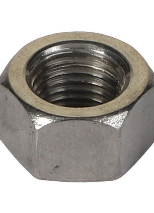 A close-up view of the AGCO | NUT - AG000036, a hexagonal metal nut with internal threading used for fastening bolts, can be seen in the product description.