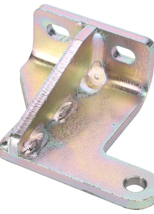 The AGCO Bracket - Acw3851060 is a metal bracket with two bolt holes at the base and one at the vertical end, featuring welded seams and a reflective coating. Please note that no current product description information is available for further details.