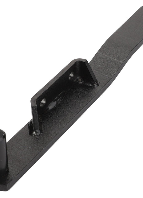 AGCO LEFT HAND ARM - D28485462 is a black metal bracket featuring a cylindrical peg and rectangular support, for which no current product description information is available.