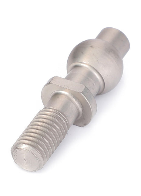 An AGCO | PIN - V30501920 metal ball stud bolt with a threaded rod, hexagonal flange, and spherical head lies on a white background.