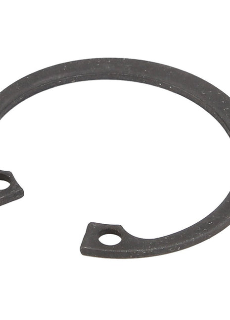 Close-up image of an AGCO Lock Washer (Acp0357500) in black, featuring a circular shape with two flat ends and small holes for seamless installation.