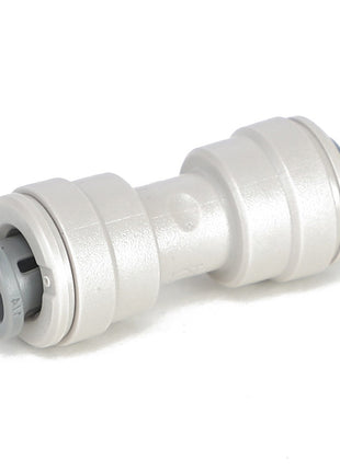 The AGCO AIR REGULATOR - AG516477 by AGCO is a white plastic push-to-connect pipe fitting featuring two gray ends, perfect for seamlessly joining same-sized pipes or hoses in plumbing and fluid systems.