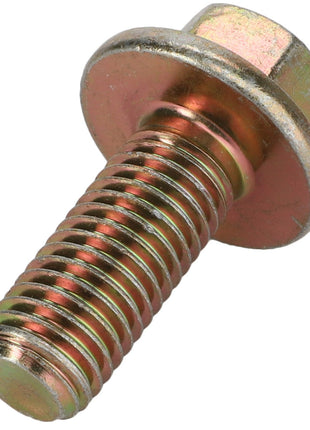 Close-up image of an AGCO BOLT - D46728400, featuring a metallic bolt with a hexagonal head and a partially threaded shaft.
