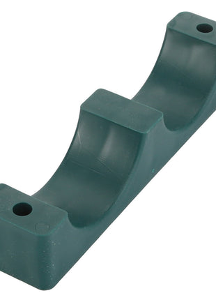 AGCO Clamp - Acw0621250 is a green plastic saddle clamp featuring two rounded sections and two mounting holes. At present, there is no detailed product description available for this AGCO brand item.