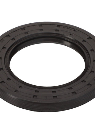 There is currently no product description available, but this circular black rubber oil seal, known as the AGCO | Dbl Lip Seal - 71480016 from the brand AGCO, features ridges and a central hole.