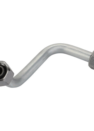 The AGCO Pipe - Acp0667610 by AGCO is a metal pipe featuring hexagonal nut fittings on both ends and a unique Z-shaped bend in the middle.