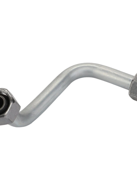 The AGCO Pipe - Acp0667610 by AGCO is a metal pipe featuring hexagonal nut fittings on both ends and a unique Z-shaped bend in the middle.